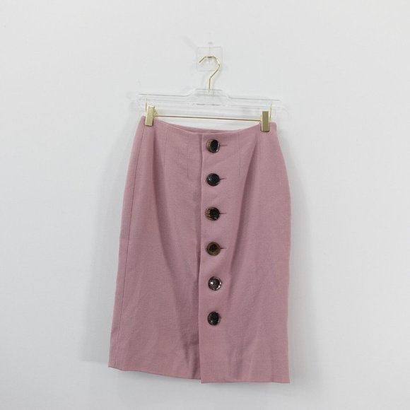 Christian Dior Skirt Size 6 Pink‎ Midi Straight Pencil Designer Button FRANCE - Picture 1 of 11